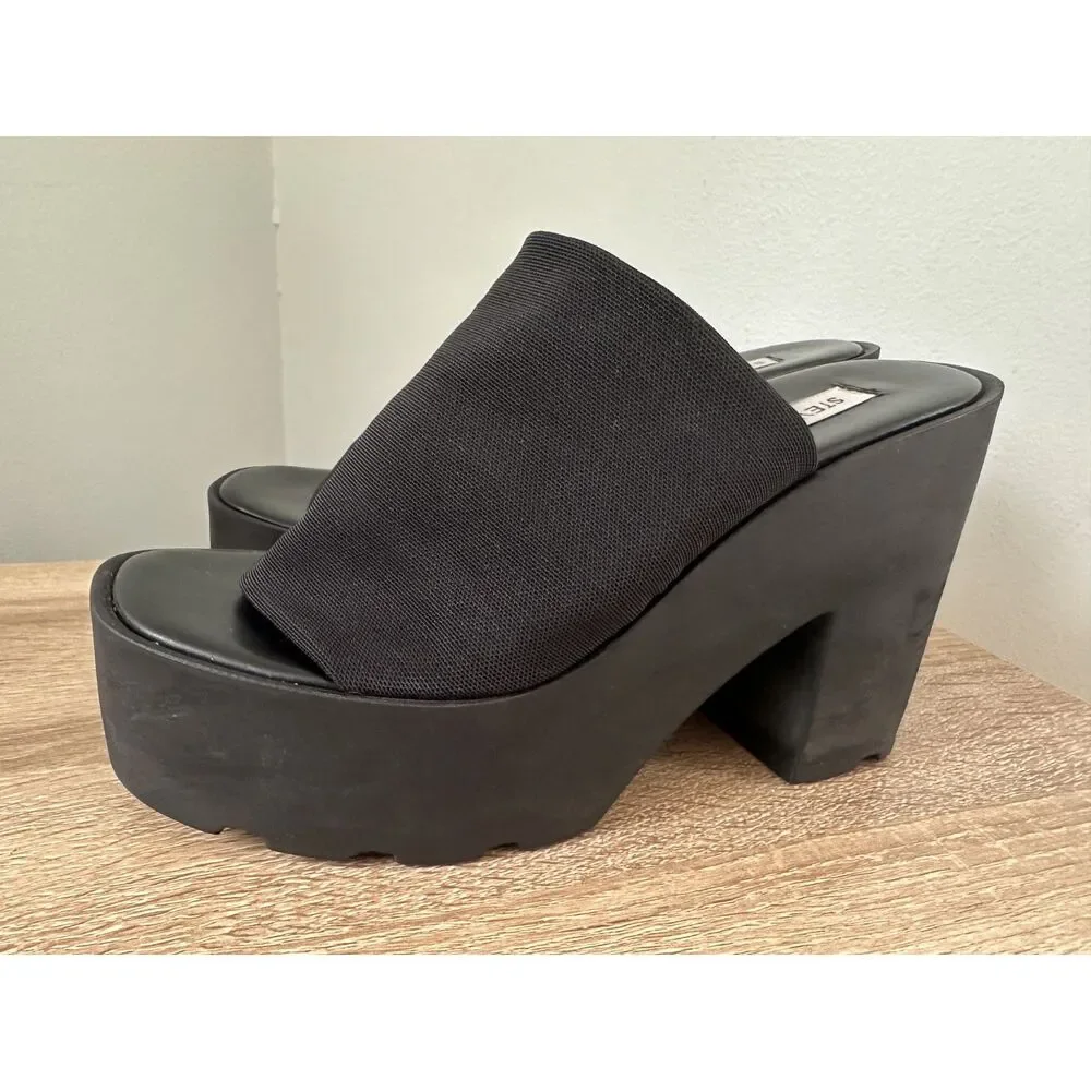 Steve Madden Sami Platform Sandal Size 37 / 6.5 Chunky Block Heel Y2K Black